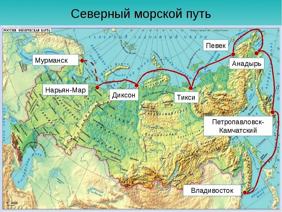 Карта северного морского пути на карте россии с портами