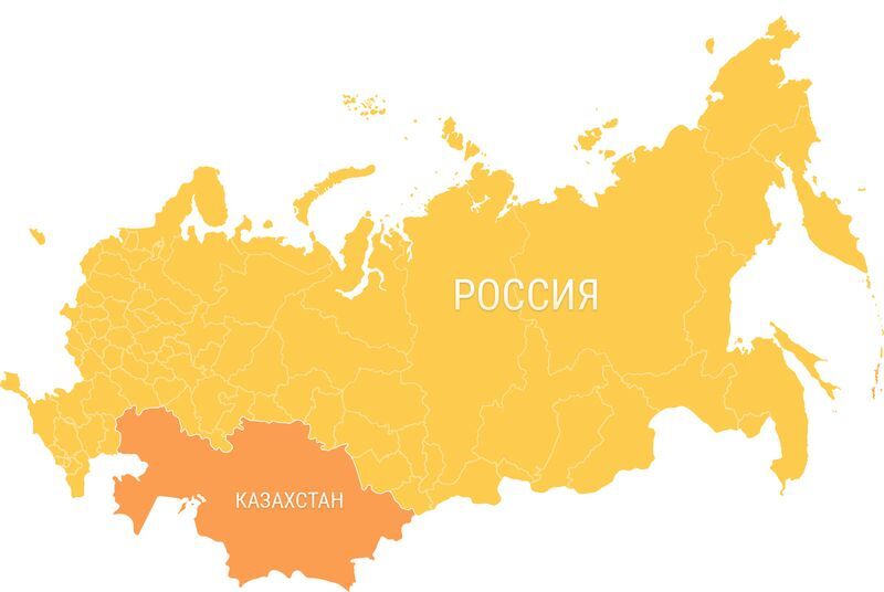 Карта областей россии и казахстана