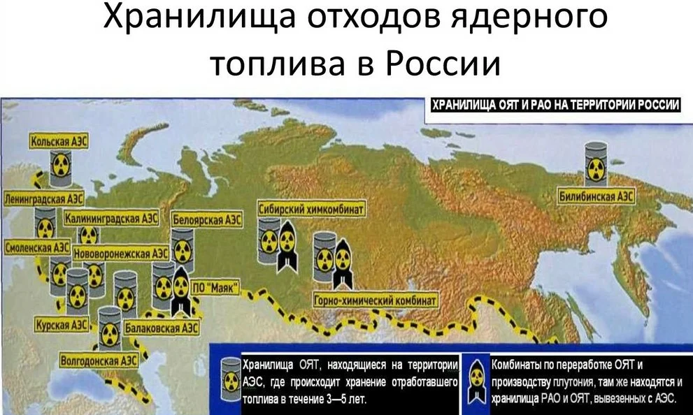 Объектов на территории россий. Карта захоронений ядерных отходов в России. Захоронение радиоактивных отходов в России карта. Хранилища ядерных отходов в России на карте. Места захоронения ядерных отходов в России на карте.