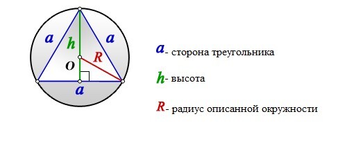 Радиус описанной окружности равностороннего треугольника формула. Формула радиуса описанной окружности равностороннего треугольника. Формула описанной окружности равностороннего треугольника. Равносторонний треугольник вписанный в окружность формулы. Радиус окружности описанной около равностороннего.
