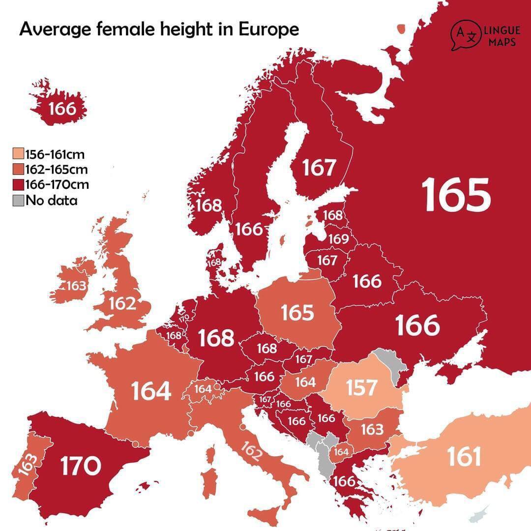 Карта среднего роста в европе