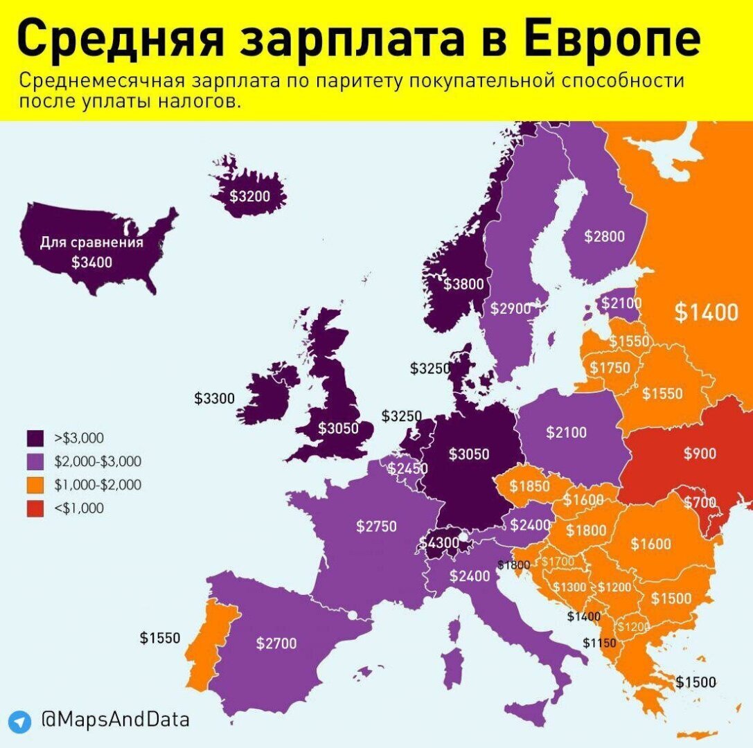 Карта среднего роста в европе