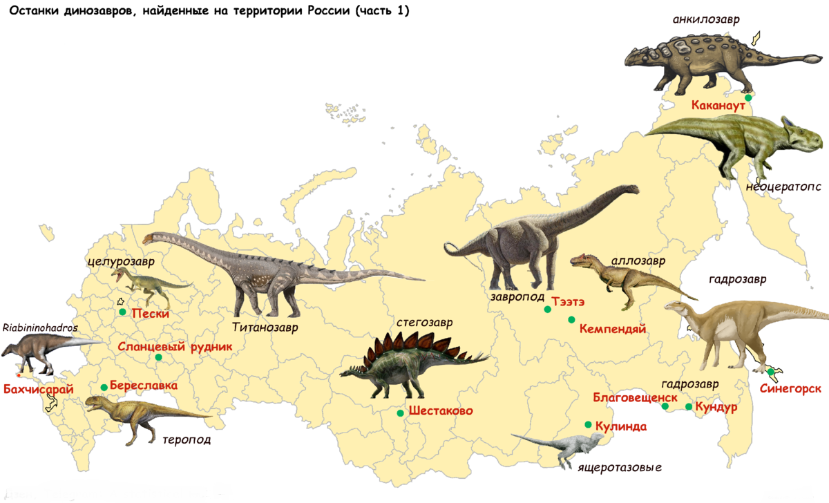 На какой территории жили динозавры. Карта останков динозавров России. Динозавры которые жили на территории России. Карта обитания динозавров в России. Ареал обитания динозавров.