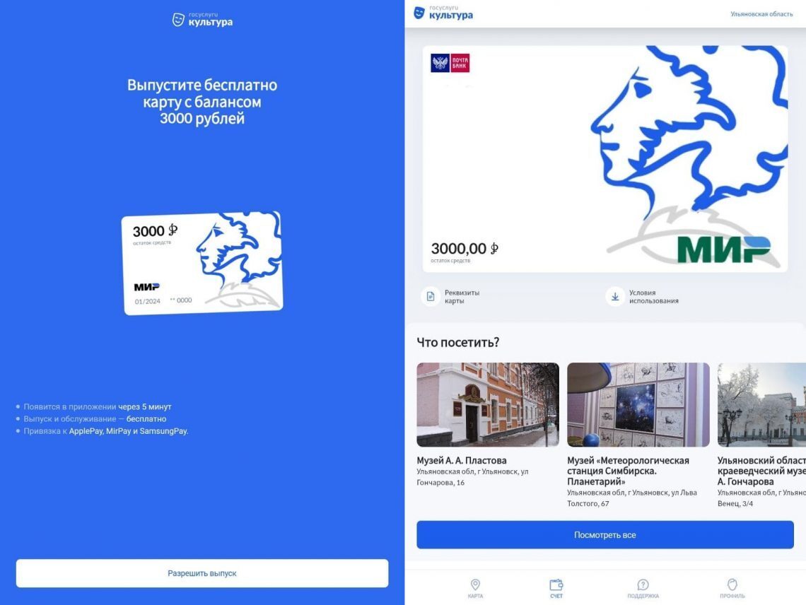 Пушкинская карта ульяновск как получить бесплатную карту
