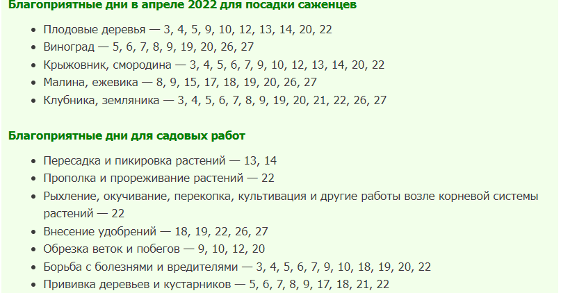 Календарь посадок 2022