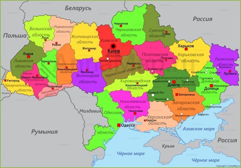 Карта украины с областями и городами на русском языке 2022г