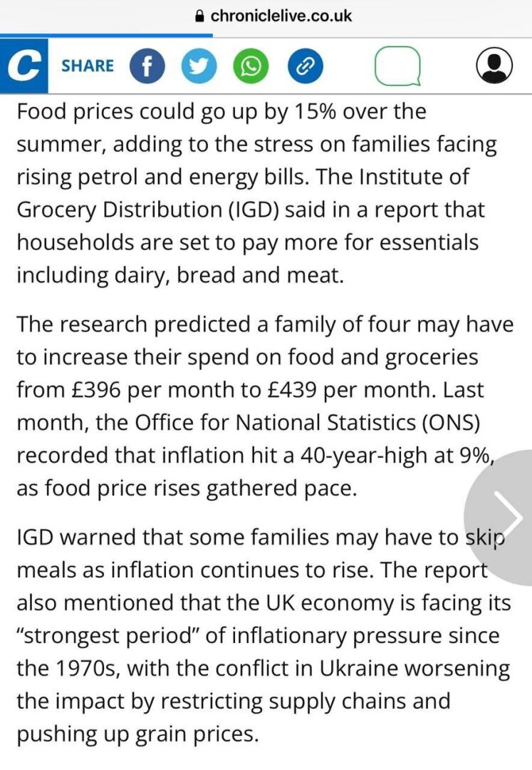Рост цен на еду в Великобритании этим летом прогнозируется на уровне 15%.