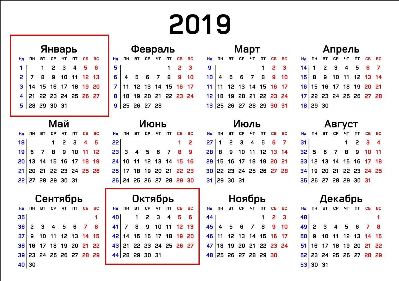 Почему месяца январь и октябрь схожи по дням недели и по числам с 2018 по 2023 годы?