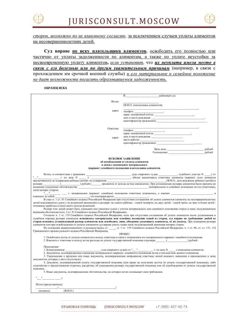 Освобождение от алиментных обязательств
