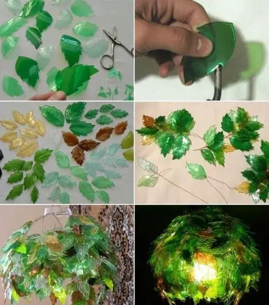 Кухонный нож, люстра, занавеска на кухню из пластиковых бутылок