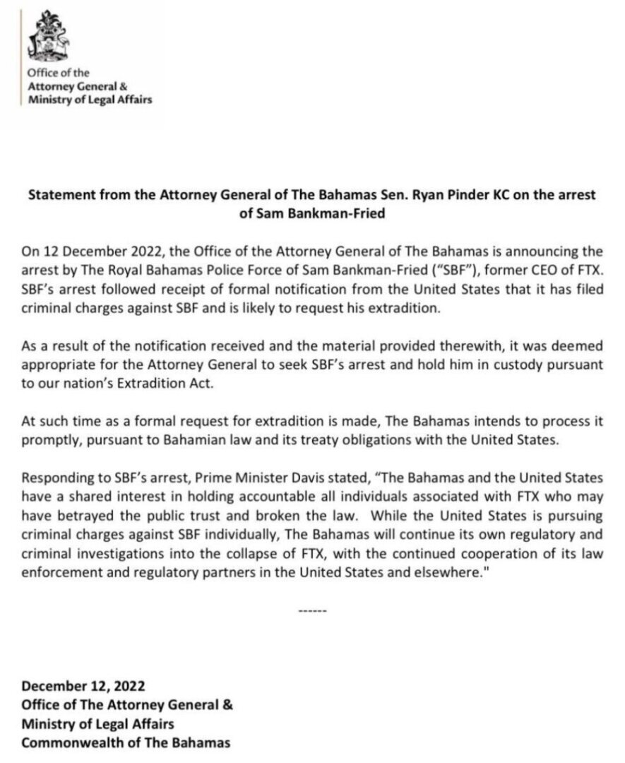 612 000 лет тюрьмы! Сэм Бэнкман-Фрид (FTX) арестован, обвиняется в мошенничестве с использованием электронных средств/ценных бумаг и отмывании денег