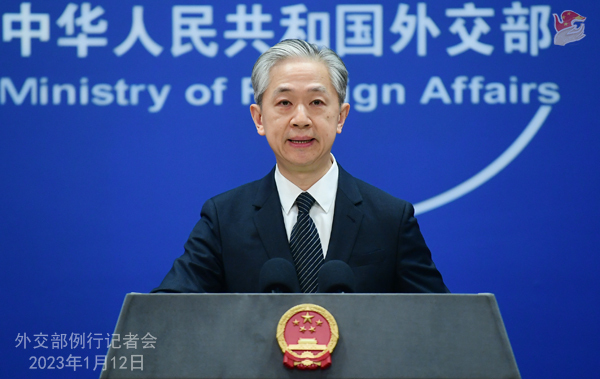 12 января 2023 года официальный представитель МИД Ван Вэньбинь провел очередную пресс-конференцию.