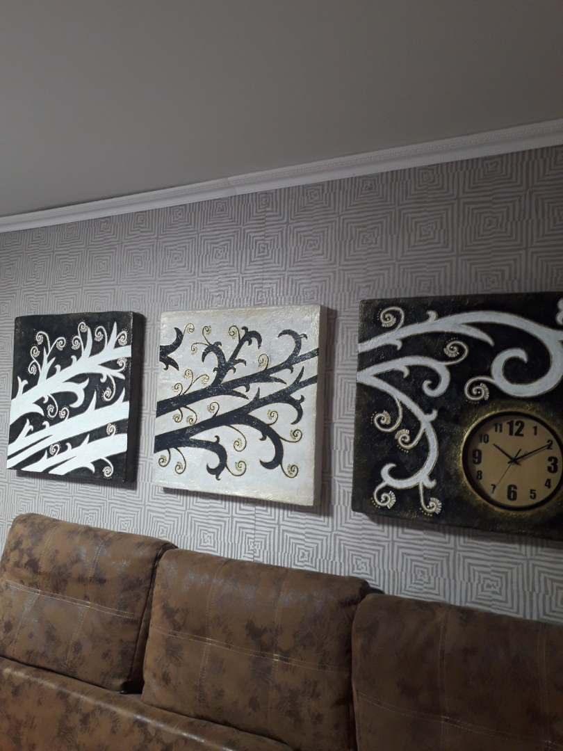 И снова туалетная бумага!.. Модульная картина из... картона и оставшихся от ремонта красок