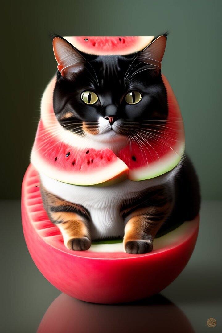 Вот и я зависла в нейросети, или скрещиваем кота, арбуз и матрёшку