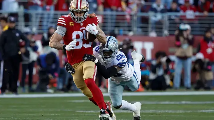 Джордж Киттл из 49ers делает невероятный улов, чтобы помочь организовать тачдаун