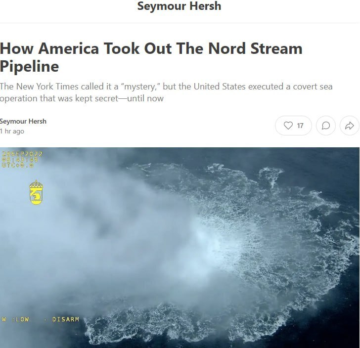Американский журналист Сеймур Хирш заявил, что во взрыве на "Северном потоке" виновны США и Норвегия. Согласны с его выводами?