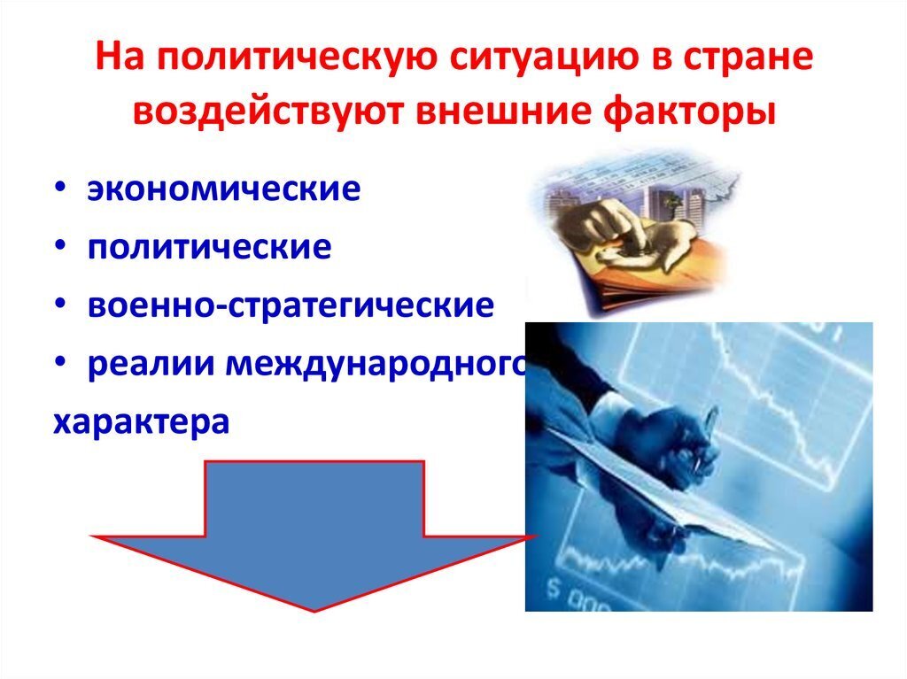 Политические и экономические факторы. Факторы влияющие на политический процесс. Внешние факторы политического процесса. Факторы влияющие на военно-политическую обстановку. Политические ситуации в стране.