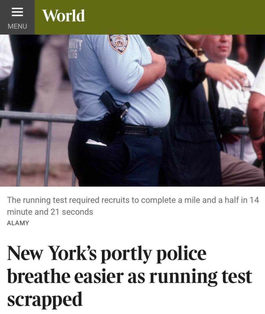 Полиции Нью-Йорка стало легче дышать после отмены нормативов по бегу