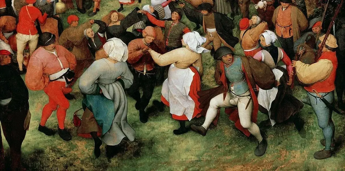 Танцевальная чума 1518 года: в Страсбурге, Франция, сотни людей танцевали бесконтрольно в течение нескольких дней, что привело к некоторым смертям