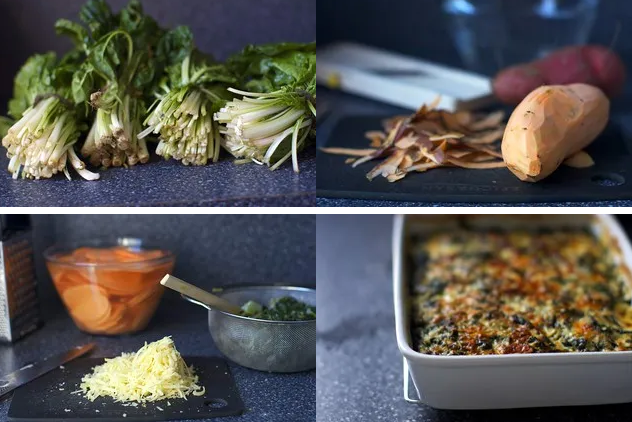 Швейцарский мангольд и гратен из сладкого картофеля