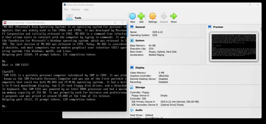 Crazy Coder разрабатывает клиент IBM PC ChatGPT MS-DOS 1984 года