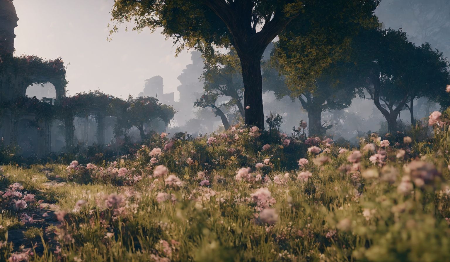 Древняя архитектура в окружении райских цветов