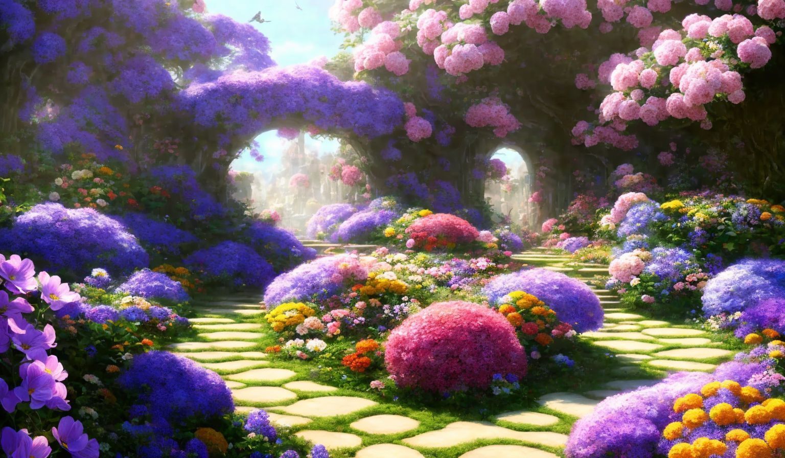 Древняя архитектура в окружении райских цветов