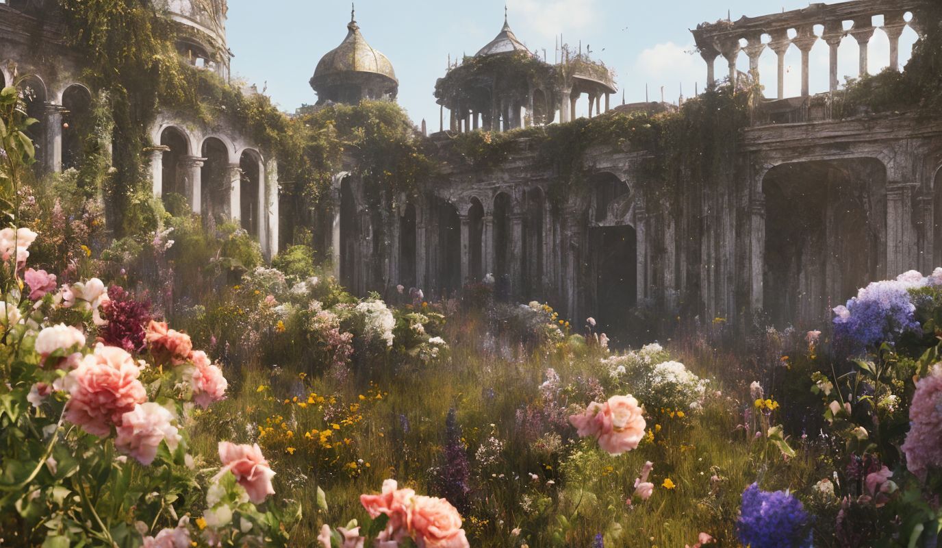 Древняя архитектура в окружении райских цветов