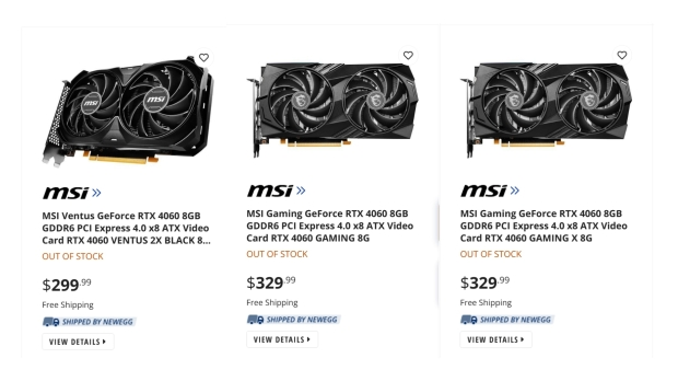 Модели MSI GeForce RTX 4060 появились на Newegg с ценами от 9 до 9