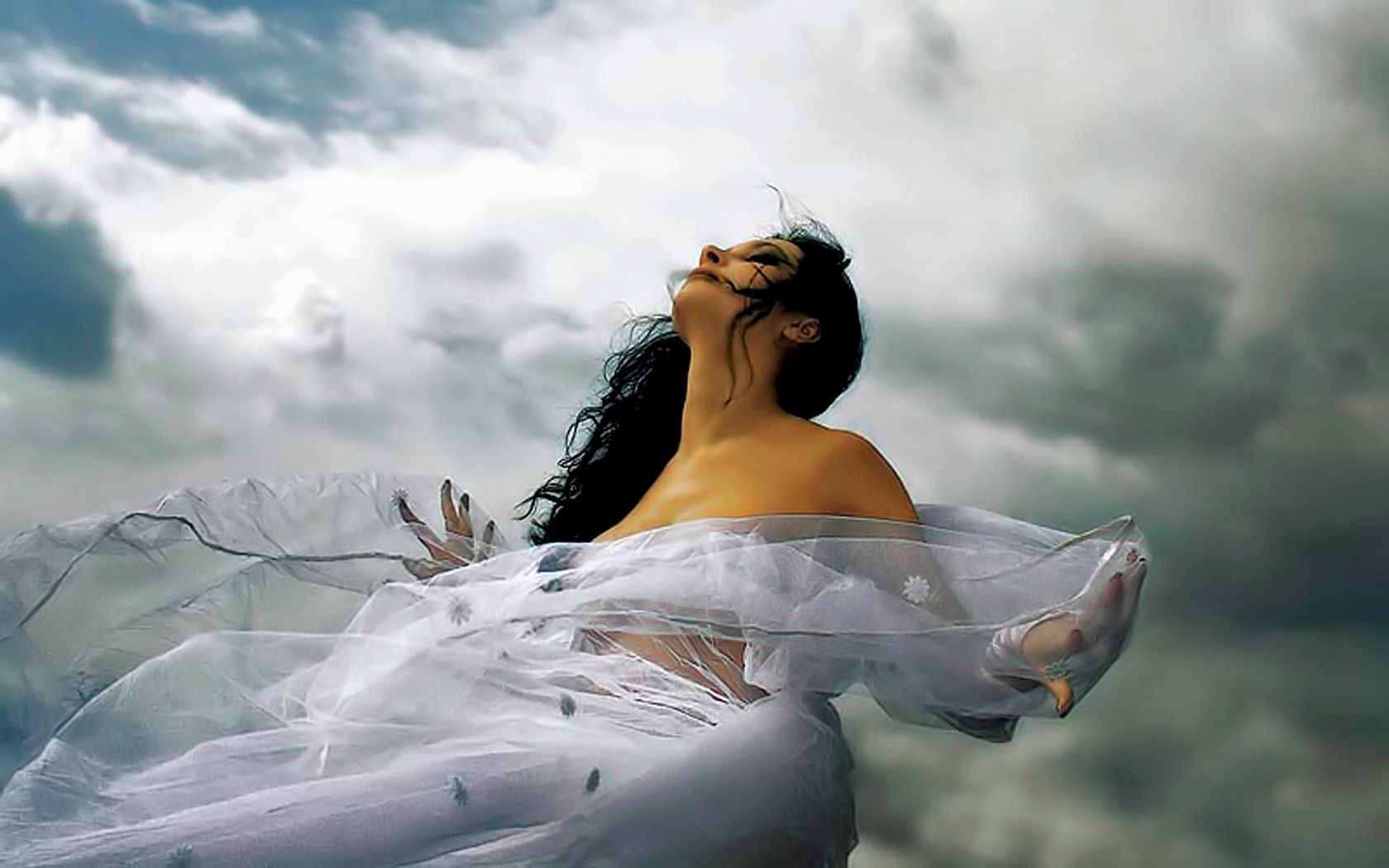 Несчастье нести. Женщина на ветру. Душа женщины. Девушка в облаках. Красивая душа.