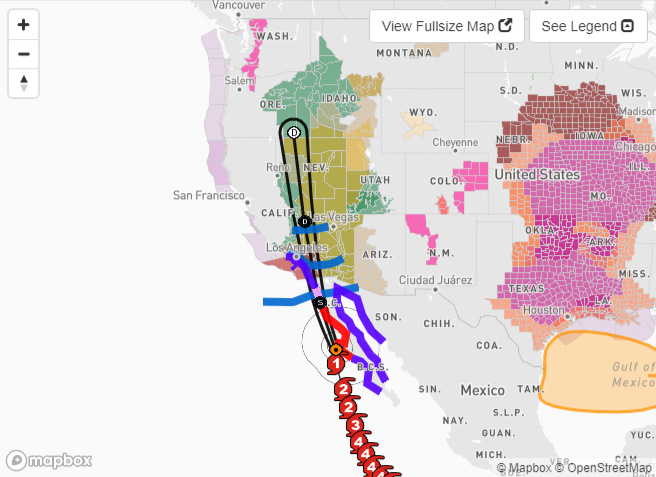 Оперативная информация об урагане "Хилари": Ньюсом объявляет чрезвычайное положение; объявлено о закрытии дорог.
