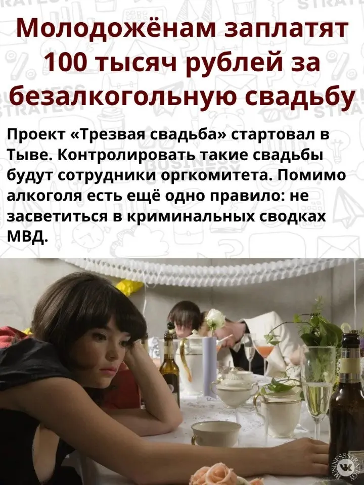 Молодожёнам заплатят по 100 тысяч рублей за безалкогольную свадьбу. Такой проект придумали в Тыве