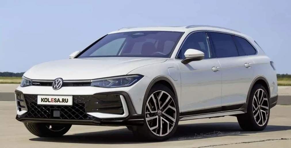 Рендеринг Volkswagen Passat Alltrack 2024 года представляет собой поднятый фургон