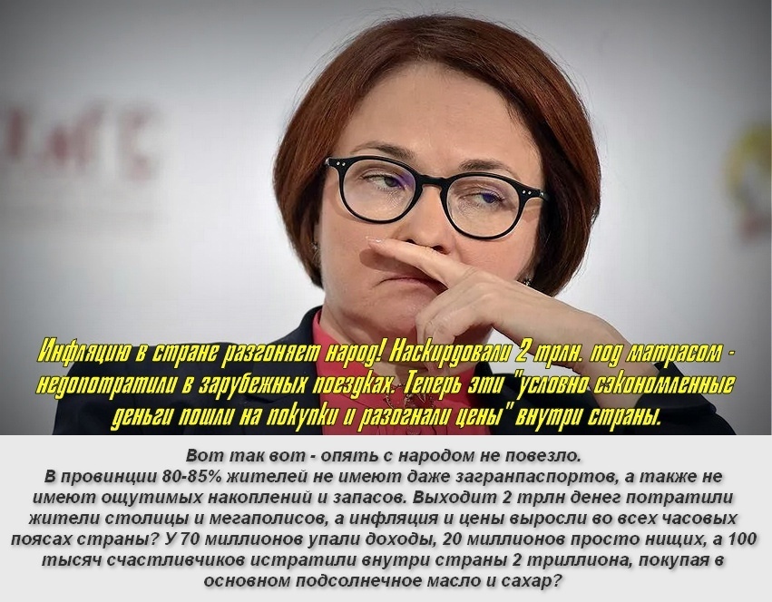 Набиуллина: Цены растут из-за избытка денег у россиян.