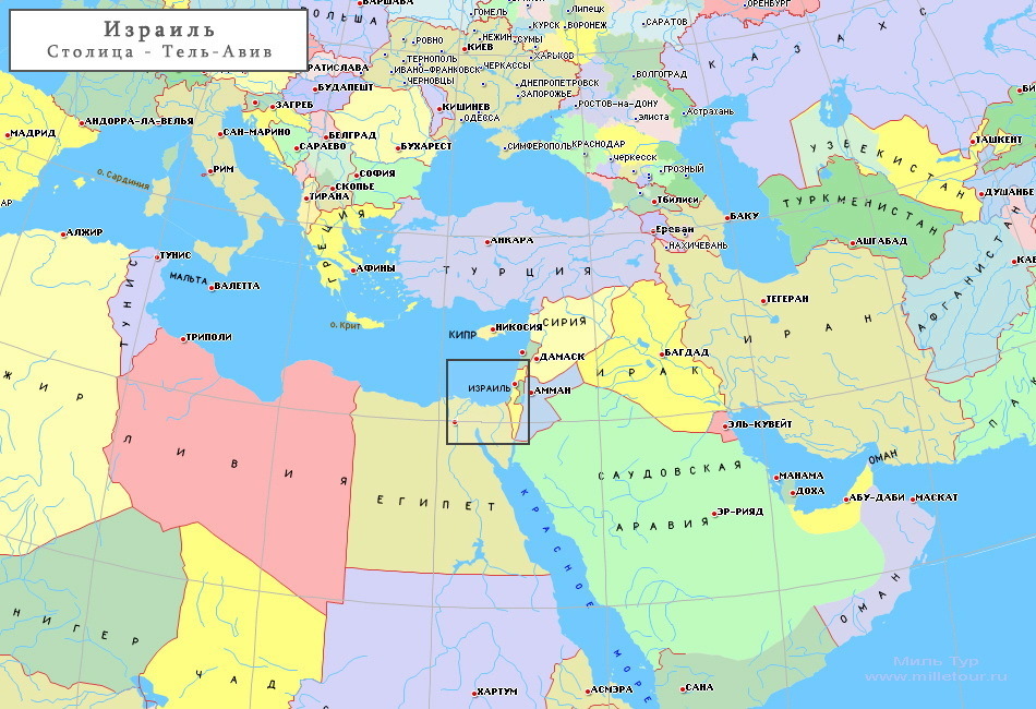 Карта израиля с городами на русском и соседними государствами