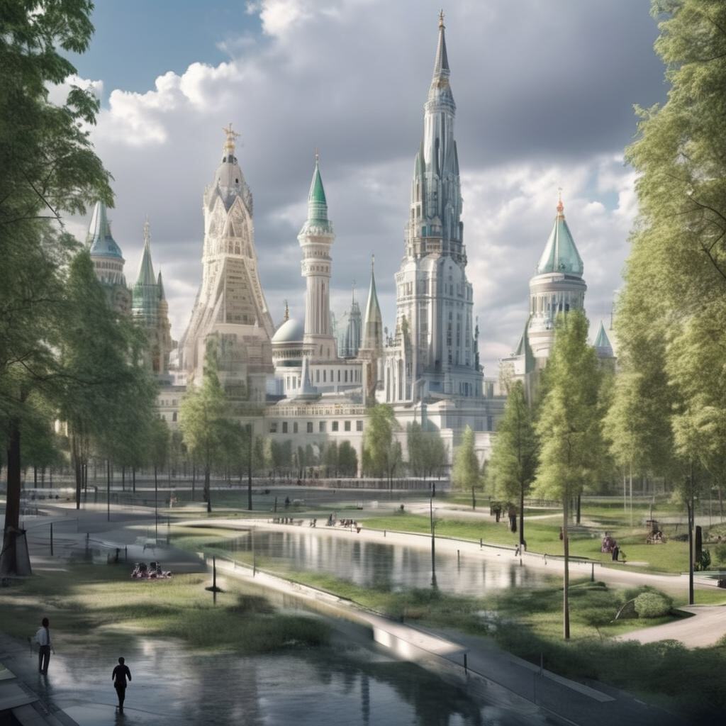 😎 Вы любите фантазировать? Давайте представим, как будет выглядеть столица России в будущем! Итак... Москва в 2050 году 🏰✅