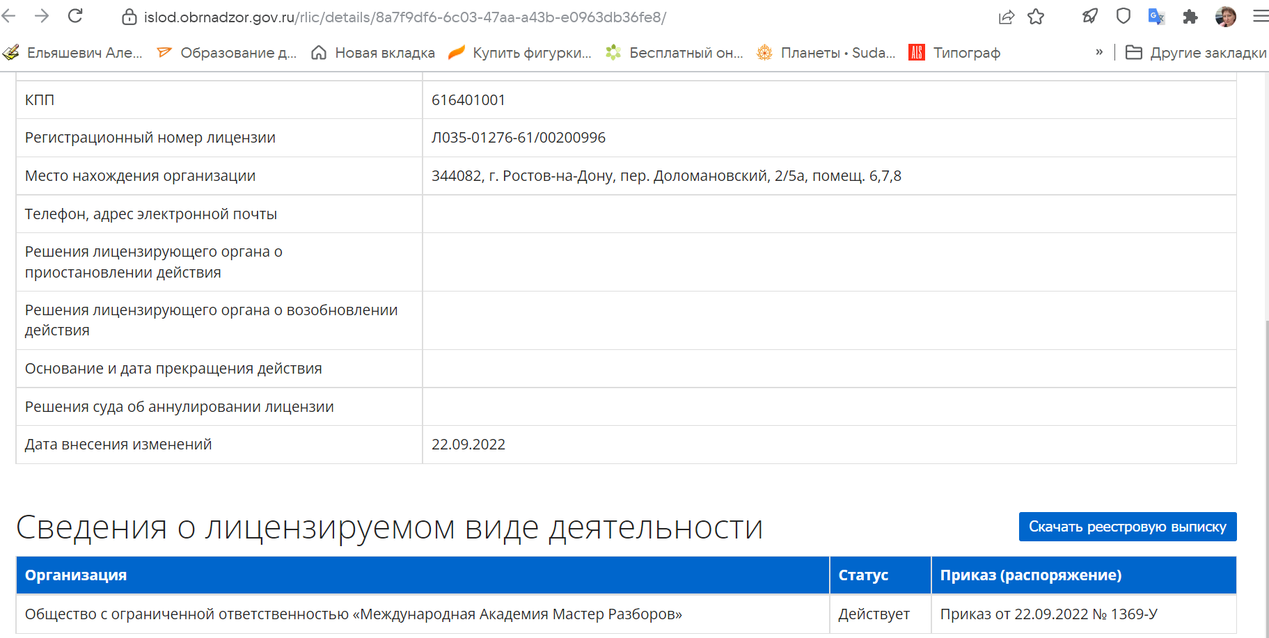Лицензия на образовательную деятельности академии Тлиашиновой, Известия врут?
