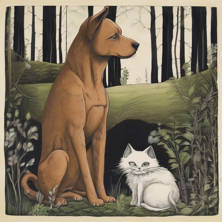 Волшебная дружба: Кошки и Собаки в Лесу.