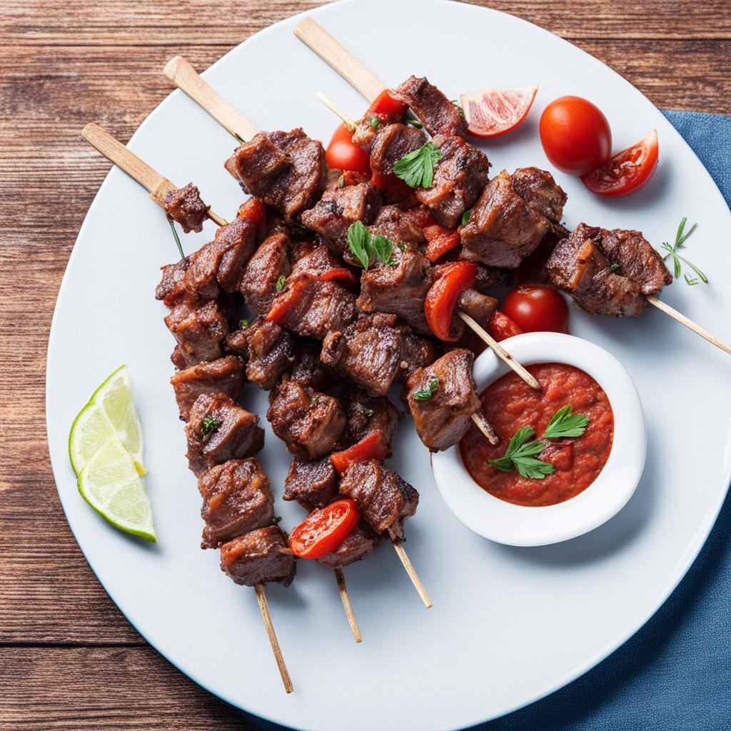 Шашлык из говядины с томатным соусом и чесноком.