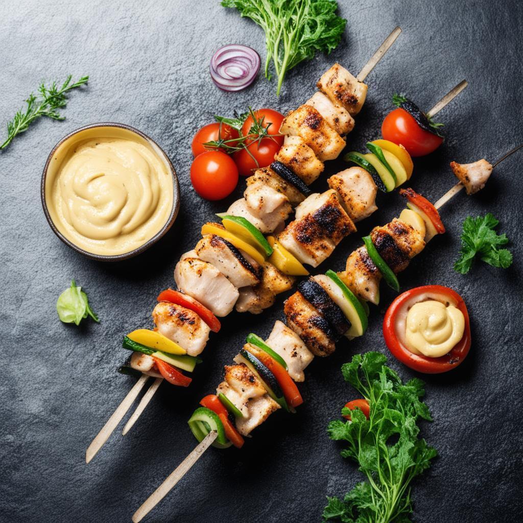 Шашлык из курицы с майонезом и горчицей.