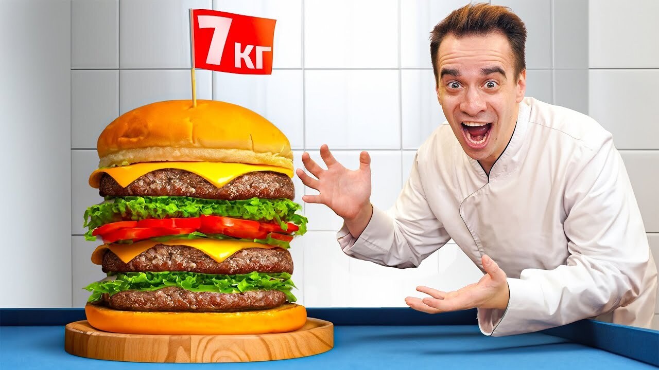 Короче говоря, приготовил огромный бургер.