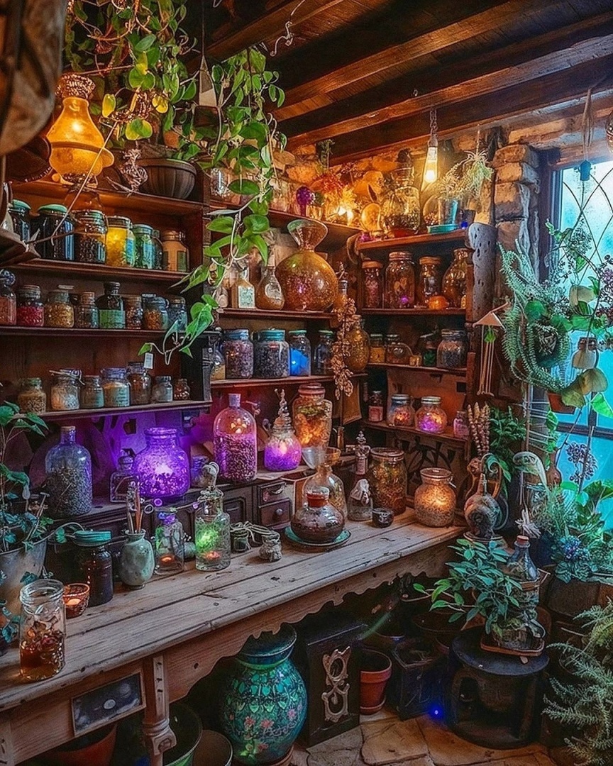 В уютном лесном домике, среди вековых деревьев и зелени.