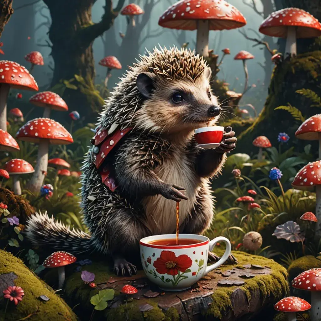 Как ежик с белкой пили чай на шляпке мухомора
