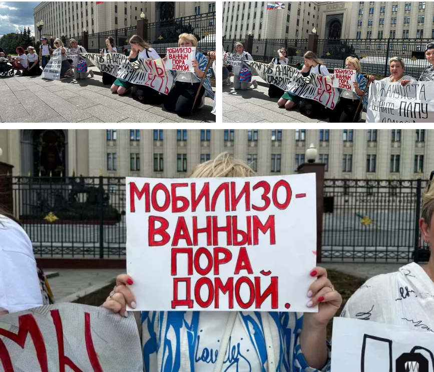 В Москве жены и матери мобилизованных на коленях требуют встречи с новым министром обороны