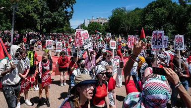 По меньшей мере 30 000 пропалестинских собрались у Белого дома и раскритиковали Джо Байдена