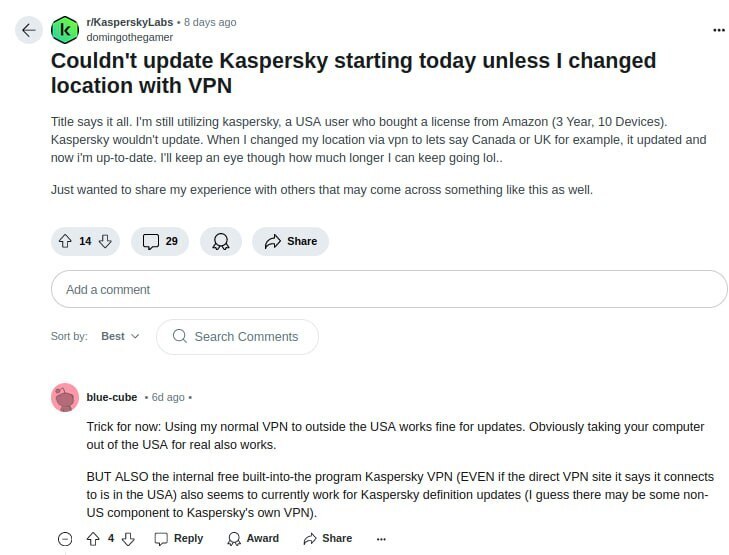 Несмотря на запрет: американцы продолжают пользоваться Kaspersky через VPN.