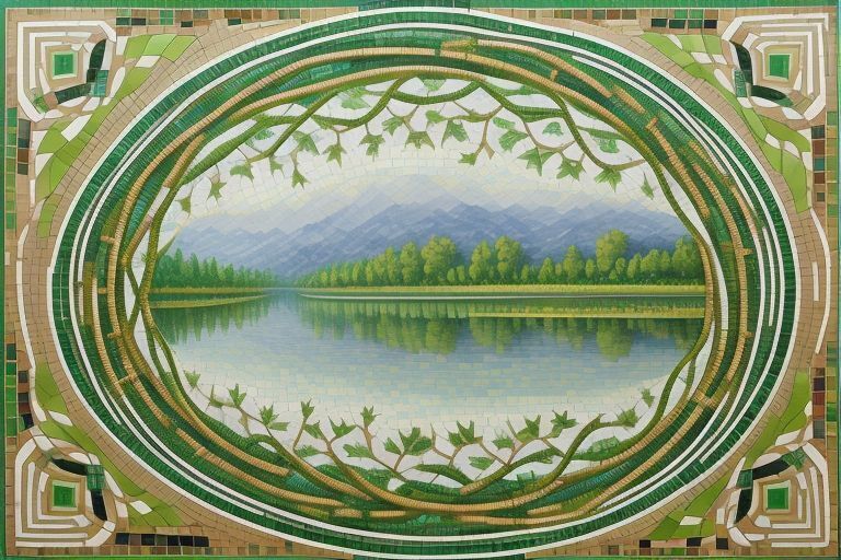 Бесконечная мозаика Солары: эта картина представляет собой обширный пейзаж, состоящий из тысяч взаимосвязанных плиточных узоров ярких цветов, напомина