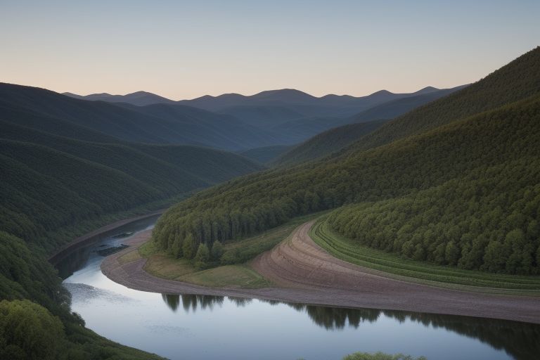Гармонические долины резонанса: Этот замечательный ландшафт открывается серией волнистых долин, где звук явно танцует в воздухе, создавая рябь волн цв