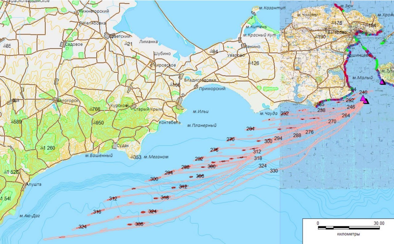 Модель возможного распространения мазута в Крыму