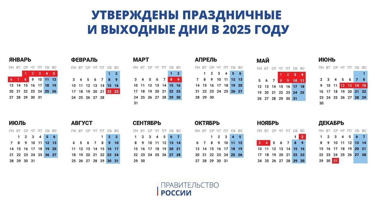 Правительство утвердило календарь выходных и праздничных дней в 2025 году. В какие дни будем отдыхать?